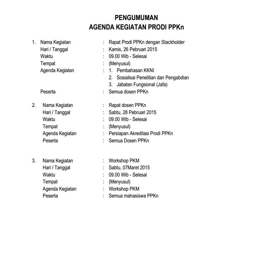PENGUMUMAN AGENDA FKIP PRODI PPKn