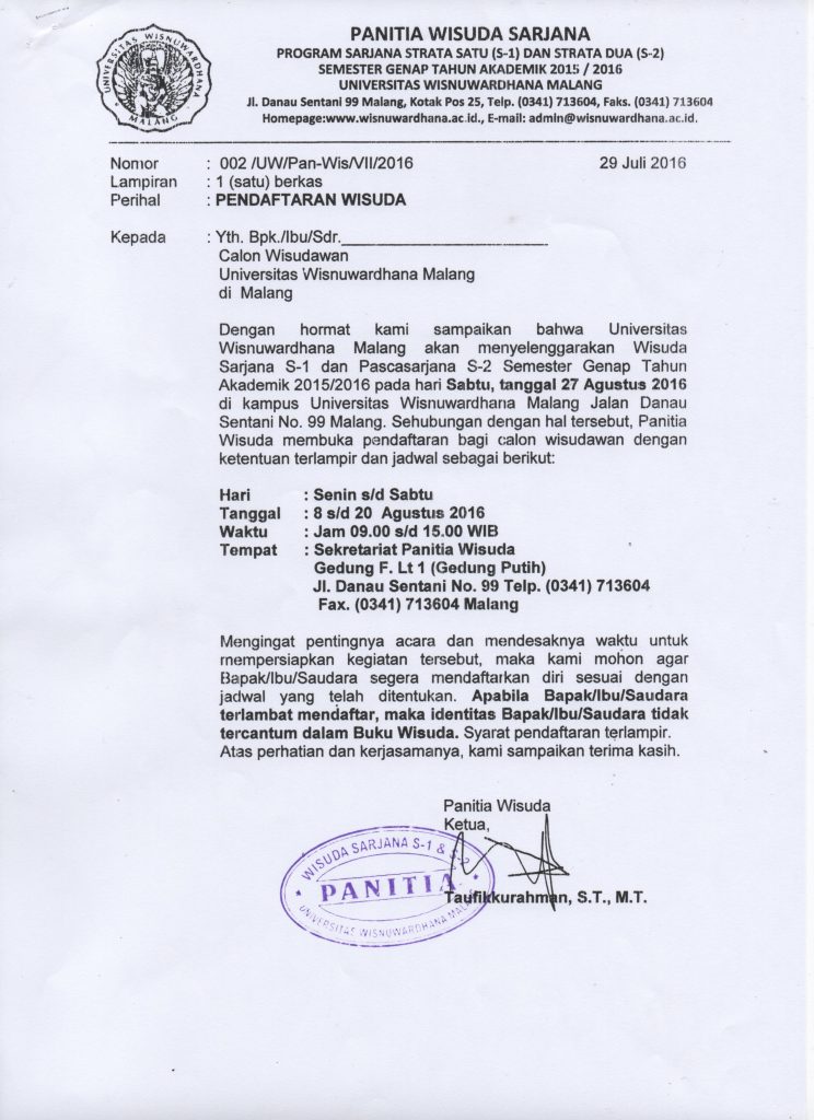 INFORMASI PENDAFTARAN DAN JADWAL WISUDA STRATA 1 DAN STRATA 2 TAHUN AKADEMIK 2016